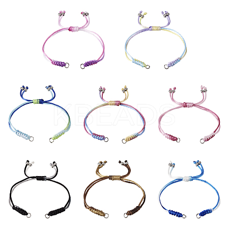 8Pcs 8 Colors Gradient Color Adjustable Braided Segment Dyed Nylon Bracelets AJEW-TA0001-30-1
