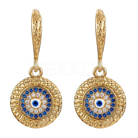 Cubic Zirconia Flat Round with Evil Eye Dangle Earrings EJEW-SW00011-03-1