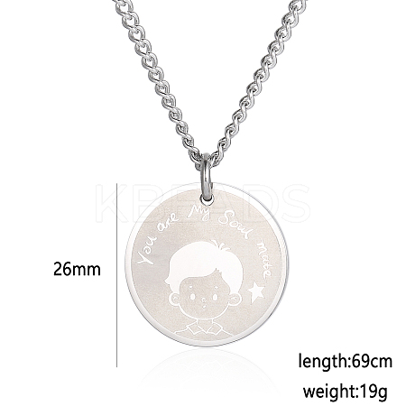 304 Stainless Steel Male Flat Round Pendant Cartoon Couple Twisted Chain Necklaces QA8832-1-1