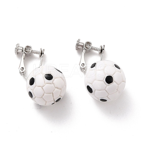 Round Football Dangle Clip-on Earrings for Women LS-EJEW-Z015-09-1