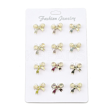 12Pcs 6 Colors Bowknot Alloy Rhinestone Brooches for Backpack Clothes JEWB-A033-16G-1