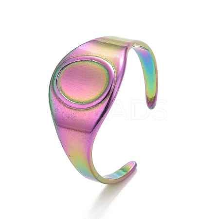 Ion Plating(IP) Rainbow Color 304 Stainless Steel Oval Chunky Open Cuff Ring for Women RJEW-C025-14M-1