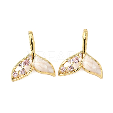 Brass Micro Pave Clear Cubic Zirconia Shell Pendants KK-B139-17G-01-1