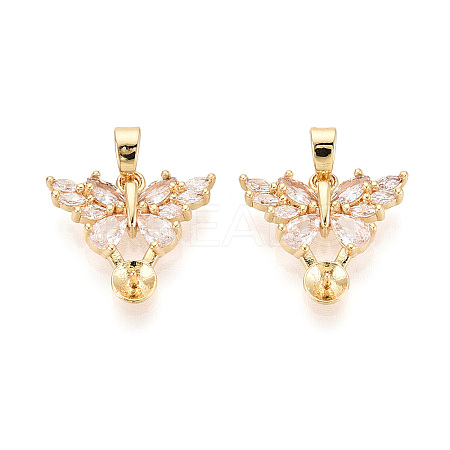 Brass with Cubic Zirconia Cup Pearl Peg Bails Pin Pendants KK-T079-51G-1