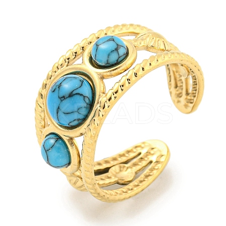 Ion Plating(IP) 304 Stainless Steel Synthetic Turquoise Cuff Rings G-Z056-06G-05-1