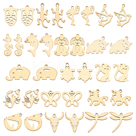 34Pcs 17 Style 304 Stainless Steel Pendants STAS-UN0024-20-1