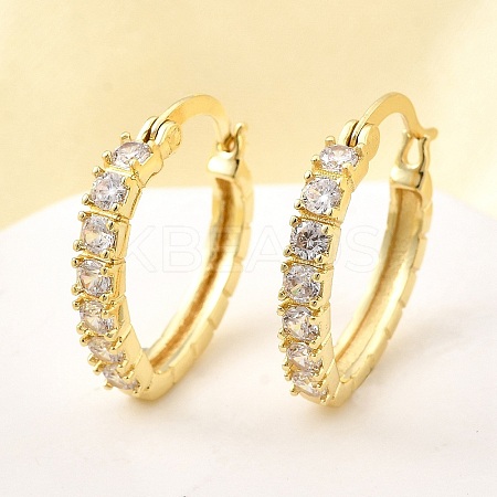Oval Brass Micro Pave Clear Cubic Zirconia Hoop Earrings EJEW-Z121-02G-1