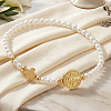 Adjustable White Round Imitation Pearl and Brass Cross Saint Benedict Beaded Bracelets MA5671-3