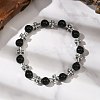 3Pcs Natural Black Onyx & Larvikite & Malaysia Jade Round Beads Stretch Bracelets BJEW-JB12343-3