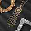 Bohemian 304 Stainless Steel & Imitation Pearl Oval Tassel Pendant Necklaces for Women NJEW-Z061-11G-3