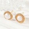 Flat Round Brass Imitation Pearl Stud Earrings KK-D301-10G-1