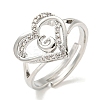 Heart with Letter Rack Plating Brass Micro Pave Clear Cubic Zirconia Adjustable Rings for Women RJEW-I105-01P-G-1
