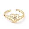 Clear Cubic Zirconia Heart Open Cuff Ring RJEW-G283-10G-2