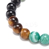 Natural Agate & Tiger Eye & Black Onyx Round Beaded Stretch Bracelet BJEW-JB08400-03-5