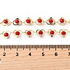 Brass & Red Faceted Glass Heart Link Chain Necklaces for Women NJEW-D314-05G-5