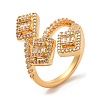 Rack Plating Brass Rectangle Open Cuff Rings with Cubic Zirconia RJEW-D008-07G-1