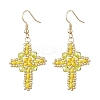304 Stainless Steel Glass Seeds Cross Dangle Earrings EJEW-MZ00506-05-2
