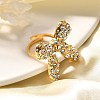 Bowknot 304 Stainless Steel Rhinestone Cuff Rings for Women RJEW-A058-01B-G-4