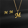 304 Stainless Steel Letter Pendant Necklaces & Stud Earrings Sets WG4BFDA-13-1