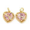 Brass Micro Pave Pink Cubic Zirconia Pendants KK-G490-31A-G-1