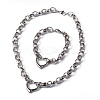 Tarnish Resistant Heart 304 Stainless Steel Link Necklaces and Bracelets Jewelry Sets LS-SJEW-F132-08P-1