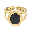 Ion Plating(IP) 304 Stainless Steel Enamel Oval Cuff Finger Rings RJEW-L107-060G-02-2