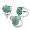 Synthetic Green Turquoise Oval Adjustable Rings RJEW-K371-07S-18-1