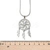 Bohemian 201 Stainless Steel Flower Woven Web/Net with Feather Pendant Necklaces NJEW-P327-07P-B-5
