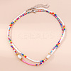2Pcs Oval Glass Seed Beaded with Plastic Pearl Beaded Necklace Sets for Women FS-WGE85A7-03-1
