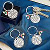 4Pcs 4 Styles  Teacher's Day Stainless Steel Flat Round with Word Pendant Keychain KEYC-GF0001-11-4