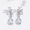 1 Pair Brass Clear Cubic Zirconia Teardrop Dangle Stud Earrings EJEW-LP0001-76-3