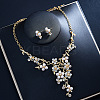 Alloy Rhinestone & Imitation Pearl Floral Necklace & Stud Earrings Sets for Women WGA95B7-02-1