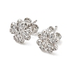 Clover Brass Micro Pave Clear Cubic Zirconia Stud Earrings EJEW-F383-09P-2