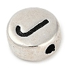 925 Sterling Silver Flat Round with Letter Beads STER-G044-01AS-J-2