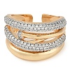 Brass Micro Pave Clear Cubic Zirconia Multi-layer Open Cuff Ring for Women RJEW-Q819-19G-2