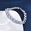 Brass Pave Clear Cubic Zirconia Flat Round Link Chain Bracelets for Women BJEW-A034-02P-1