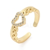 Heart Brass Micro Pave Clear Cubic Zirconia Open Cuff Rings for Women RJEW-G343-01G-4
