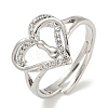 Heart with Letter Rack Plating Brass Micro Pave Clear Cubic Zirconia Adjustable Rings for Women RJEW-I105-01P-I-1