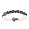 Natural White Jade & Synthetic Turquoise(Dyed) Stretch Bracelet with Cross BJEW-JB08295-01-1
