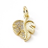 Brass Micro Pave Clear Cubic Zirconia Leaf Charms ZIRC-F132-48G-1