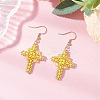 304 Stainless Steel Glass Seeds Cross Dangle Earrings EJEW-MZ00506-05-1