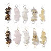 10Pcs 5 Styles Constellation Natural Citrine & Gold Rutilated Quartz & Tiger Eye & Citrine & White Moonstone Copper Wire Wrapped Chip Beaded Connector Charms PALLOY-JF02905-07-1
