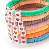 7Pcs 7 Style Polymer Clay Heishi Beaded Stretch Bracelets Set with Heart BJEW-JB07529-4