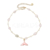 4Pcs 4 Styles Brass Handmade Natural Morganite & Amethyst & Labradorite & Green Onyx Agate(Dyed & Heated) Nuggets Link Chain Alloy Enamel Whale Tail Charm Anklets for Women AJEW-AN00709-3