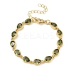Teardrop Brass Pave Cubic Zirconia Link Chain Bracelets for Women BJEW-P385-06G-02-1