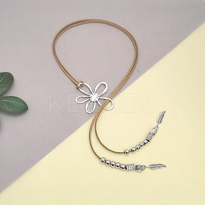 Hollow Flower Bohemian Style Alloy Pendant Camel Faux Suede Cord Lariat Necklaces for Women FS-WGF2926-01-1