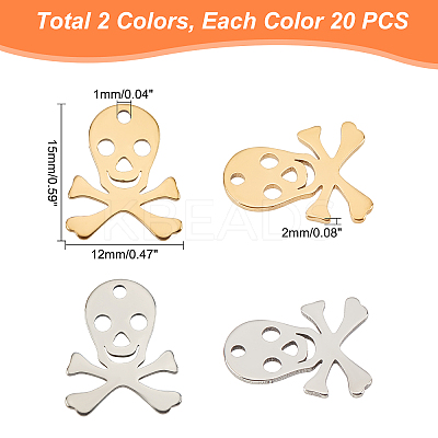 40Pcs 2 Colors 304 Stainless Steel Pendants STAS-UN0030-16-1