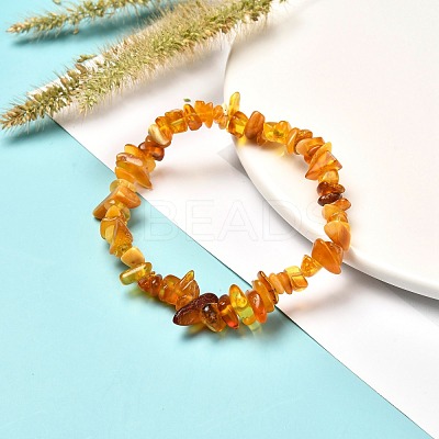 Natural Amber Chip Beads Stretch Bracelet for Kid BJEW-JB06819-01-1