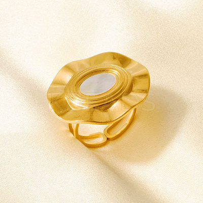 304 Stainless Steel with Natural Shell Cuff Open Rings for Women YV4206-3-1
