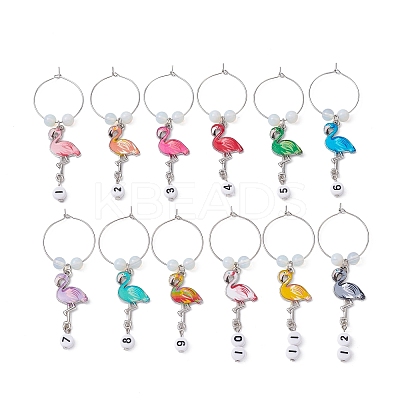 Flamingo Alloy Enamel Wine Glass Charms AJEW-JO00222-1